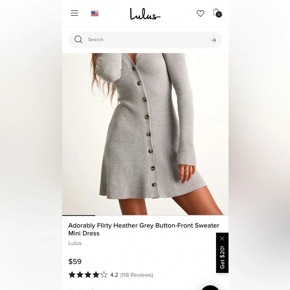 Lulu's Gray Ribbed Button-Front Sweater Dress - Picture 2 of 8